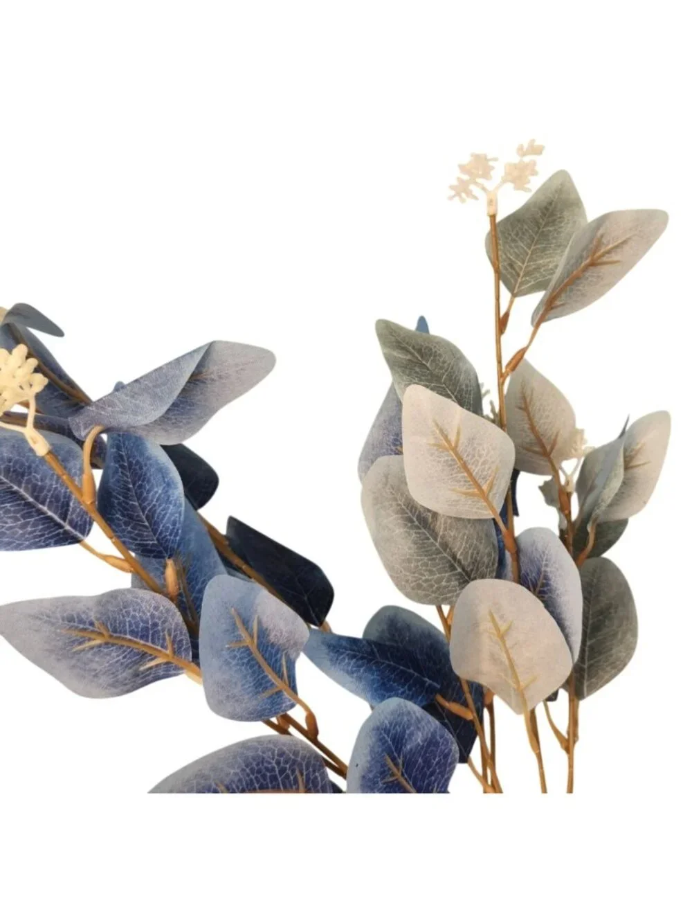 Blue Ombre Dollar Eucalyptus Stems, Faux Eucalyptus Branches, Artificial Greener